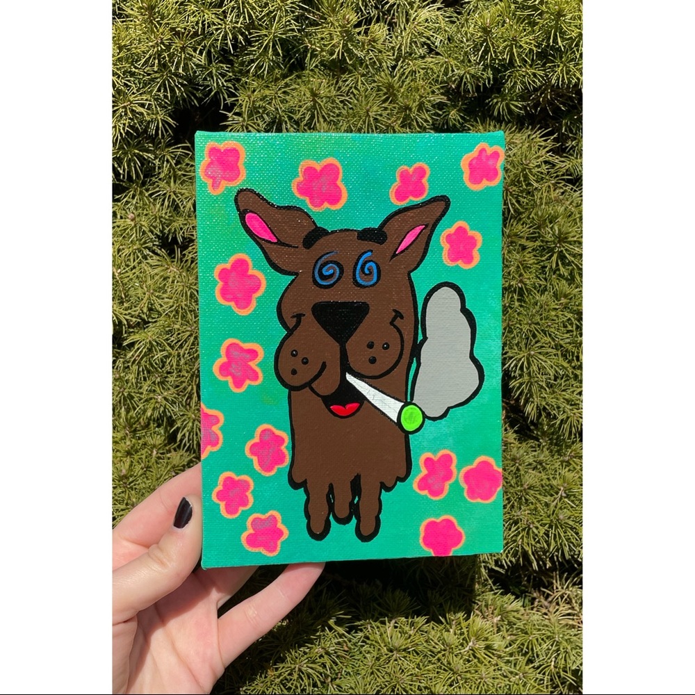 Scooby Doo Smoking Canvas Art | Hand Painted | Black Light Reactive